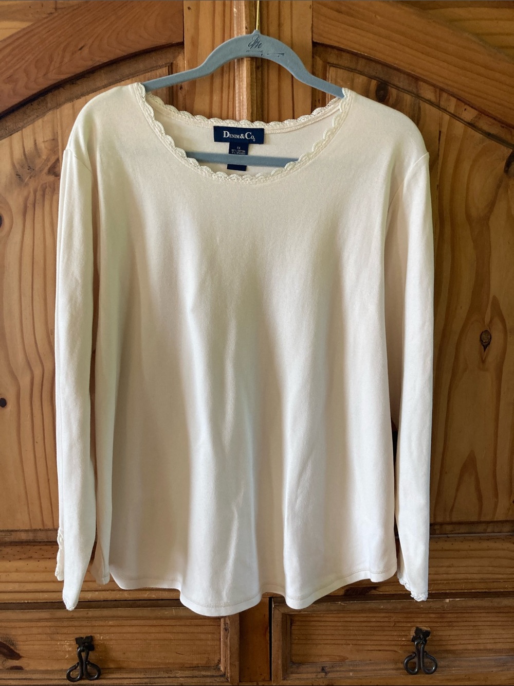 Women Denim & Co cream long sleeve knit blouse sweater size 1X